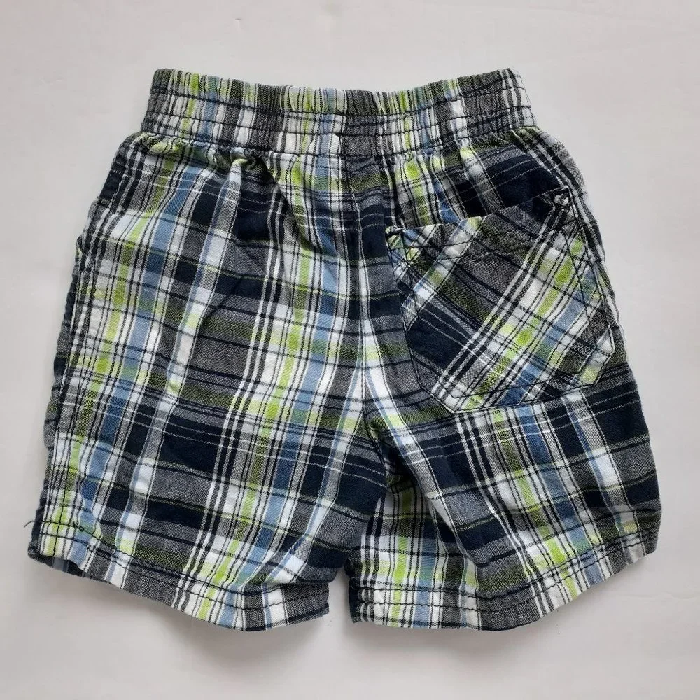 Jumping Beans Boys Shorts Plaid Blue Green Pull On Elastic Waist 2T